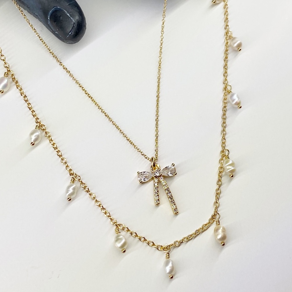 NEW FP x Luna Norte Fresh Water Pearl & bow Necklace Set - Picture 4 of 7